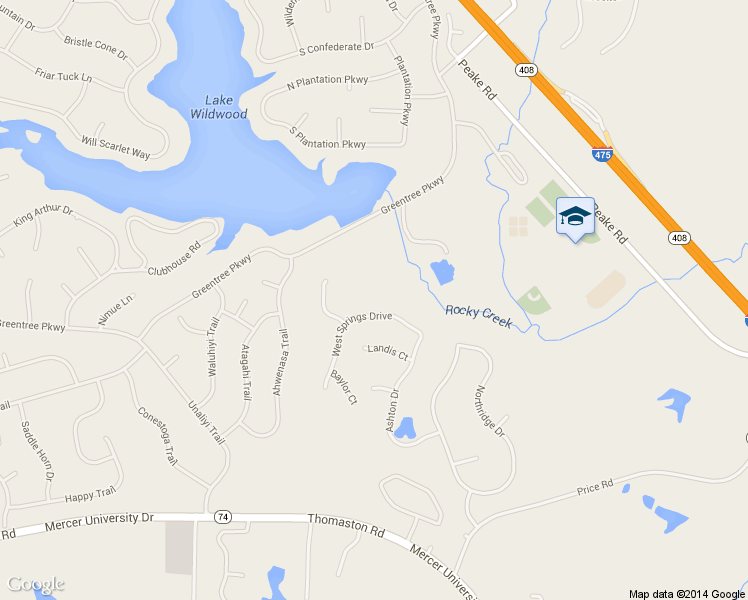 map of restaurants, bars, coffee shops, grocery stores, and more near 217 W Spring Dr in Macon
