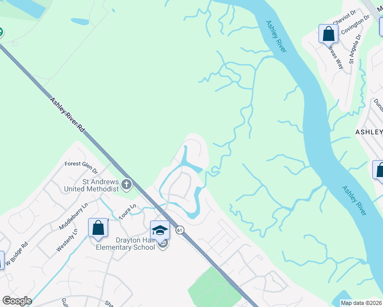 map of restaurants, bars, coffee shops, grocery stores, and more near 2464 Vaucluse Road in Charleston