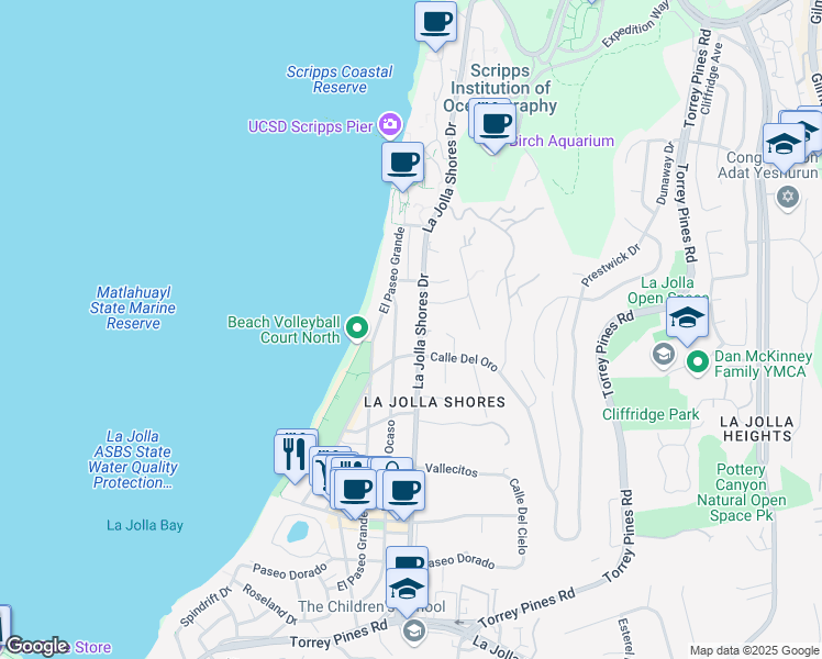 map of restaurants, bars, coffee shops, grocery stores, and more near in San Diego