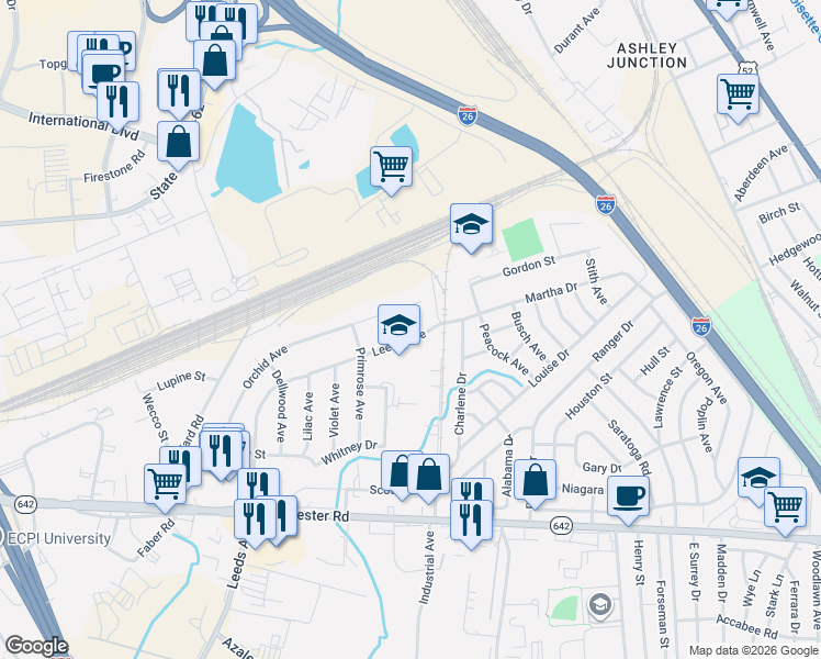 map of restaurants, bars, coffee shops, grocery stores, and more near 2697 Orchid Avenue in North Charleston