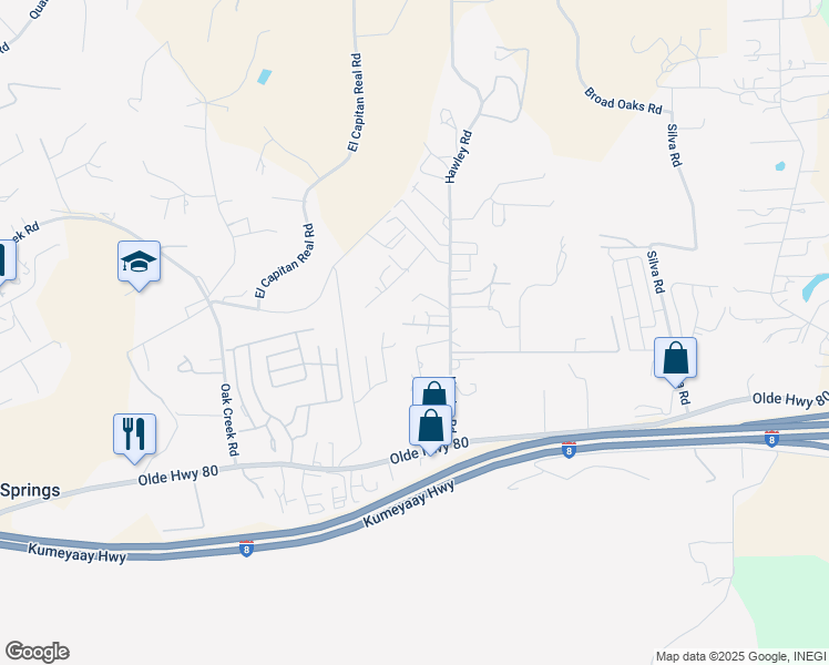 map of restaurants, bars, coffee shops, grocery stores, and more near 15613 Hawley Court in El Cajon