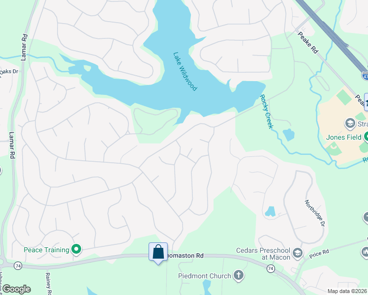 map of restaurants, bars, coffee shops, grocery stores, and more near 215 Greentree Parkway in Macon