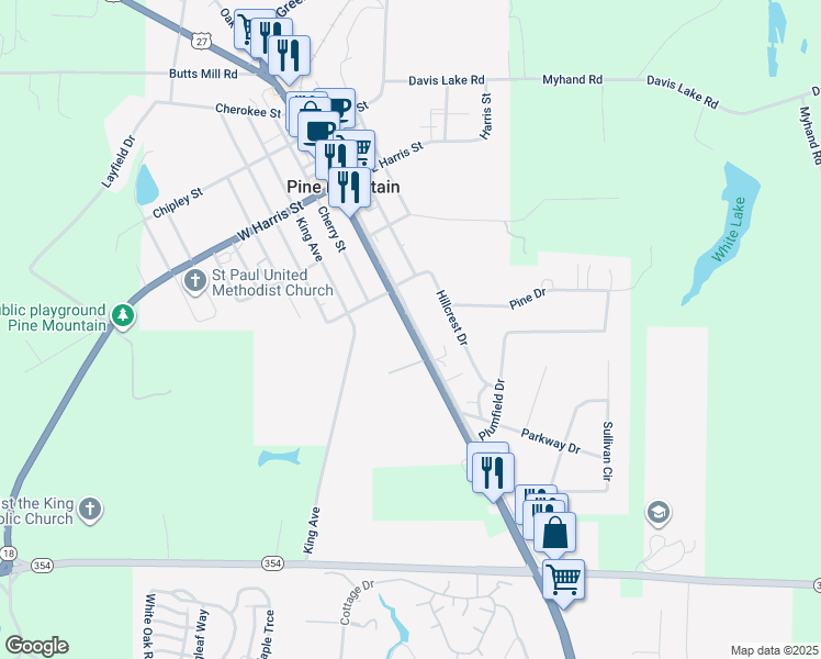 map of restaurants, bars, coffee shops, grocery stores, and more near 400 Main Street in Pine Mountain
