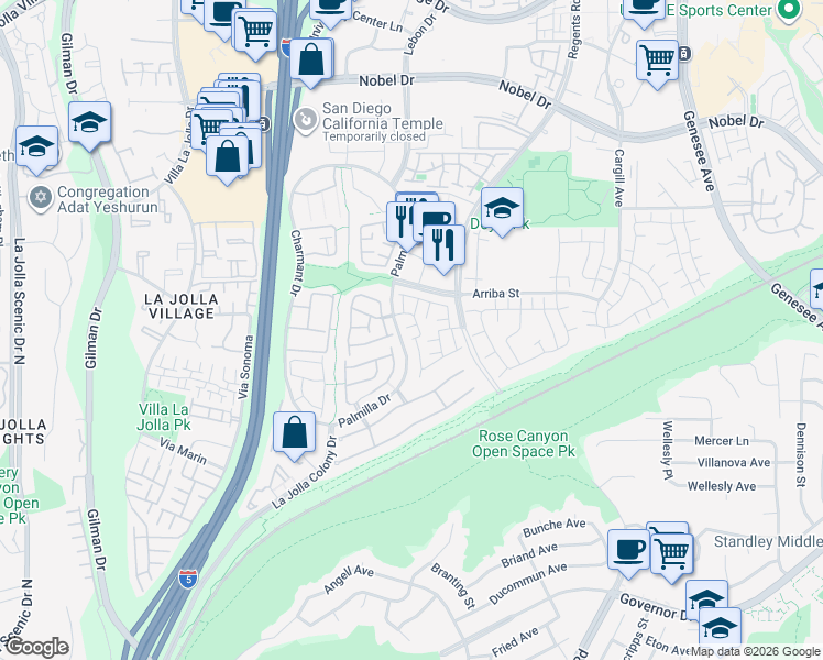 map of restaurants, bars, coffee shops, grocery stores, and more near 4145 Porte De Palmas in San Diego
