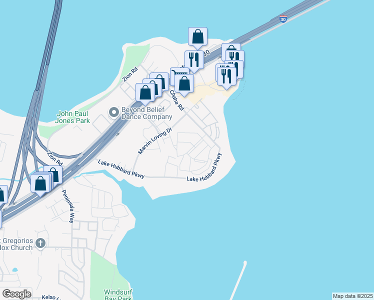 map of restaurants, bars, coffee shops, grocery stores, and more near 6021 Bay Island Drive in Garland
