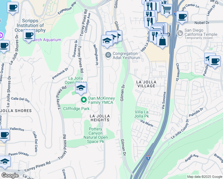 map of restaurants, bars, coffee shops, grocery stores, and more near 8456 Sugarman Drive in San Diego
