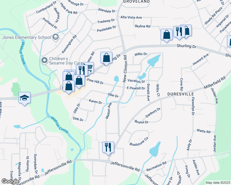map of restaurants, bars, coffee shops, grocery stores, and more near 2370 Ollie Drive in Macon