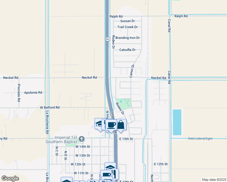 map of restaurants, bars, coffee shops, grocery stores, and more near 1200 Rodeo Drive in Imperial