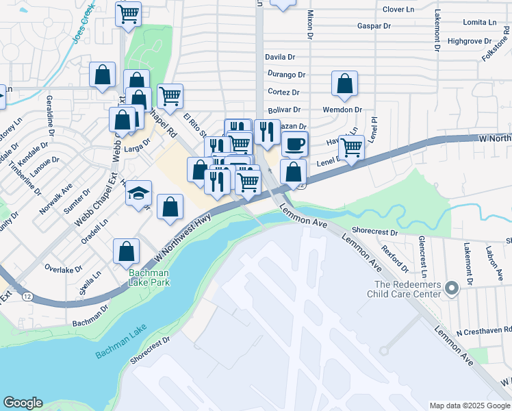 map of restaurants, bars, coffee shops, grocery stores, and more near 3714 West Northwest Highway in Dallas
