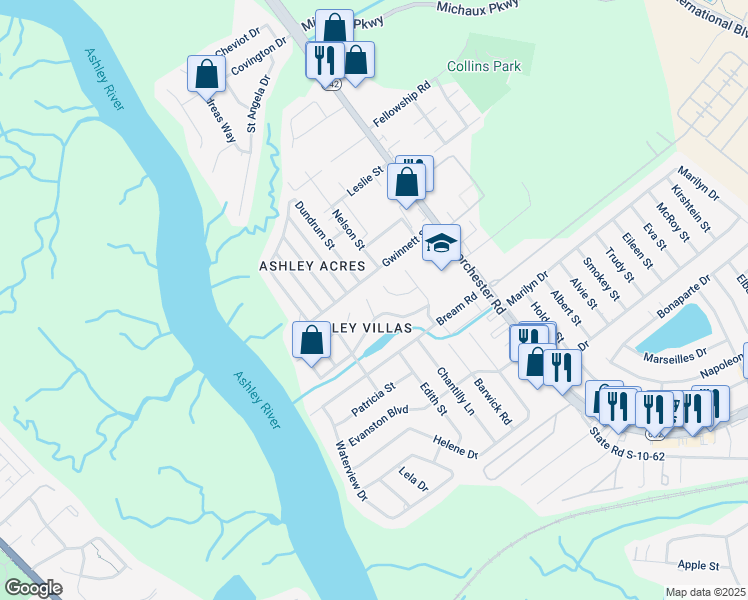 map of restaurants, bars, coffee shops, grocery stores, and more near 5578 Betty Court in North Charleston