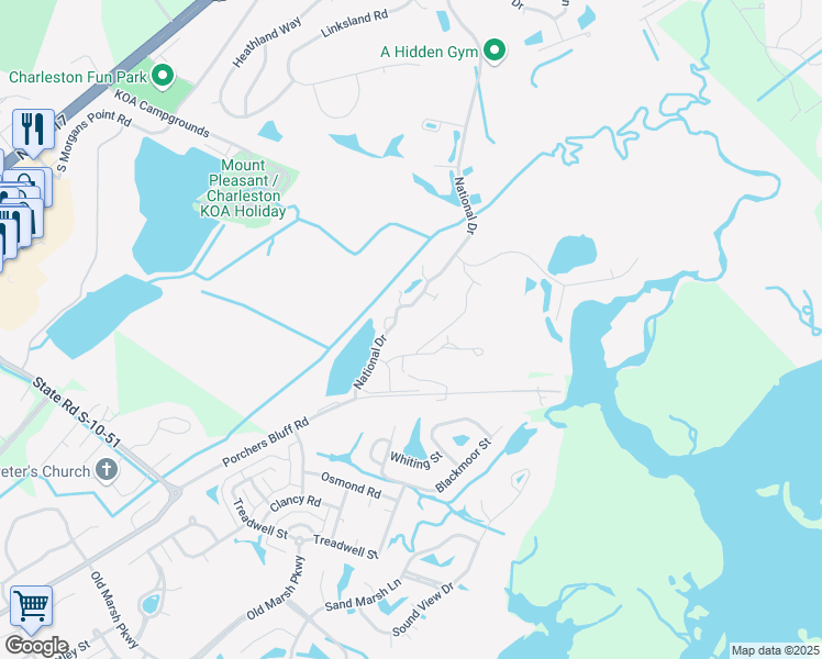 map of restaurants, bars, coffee shops, grocery stores, and more near 701 Balgrove Court in Mount Pleasant