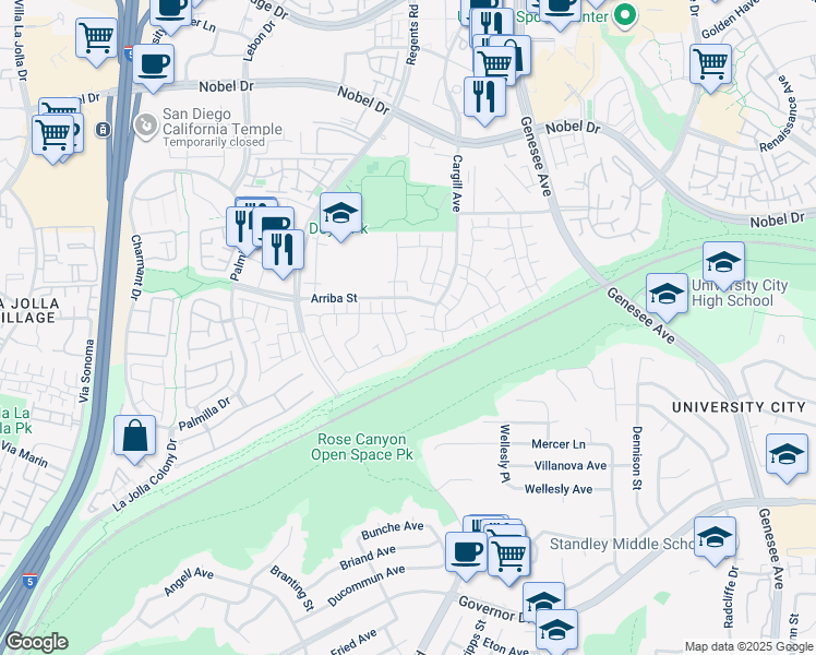map of restaurants, bars, coffee shops, grocery stores, and more near 7837 Camino Tranquilo in San Diego