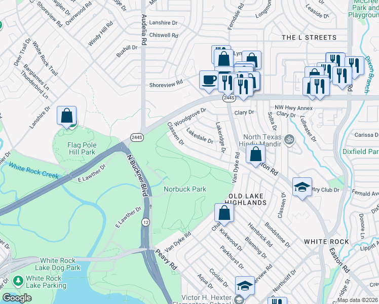 map of restaurants, bars, coffee shops, grocery stores, and more near 147 Classen Drive in Dallas
