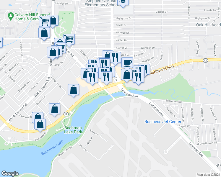 map of restaurants, bars, coffee shops, grocery stores, and more near 3714 West Northwest Highway in Dallas