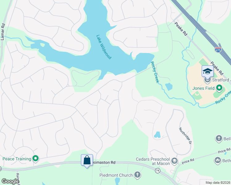 map of restaurants, bars, coffee shops, grocery stores, and more near 959 Amaiyulti in Macon