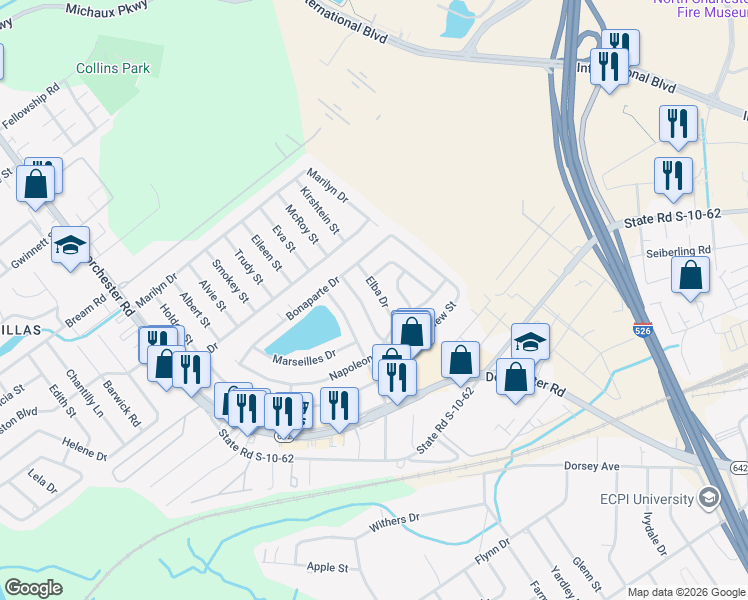 map of restaurants, bars, coffee shops, grocery stores, and more near 5179 Elba Drive in North Charleston