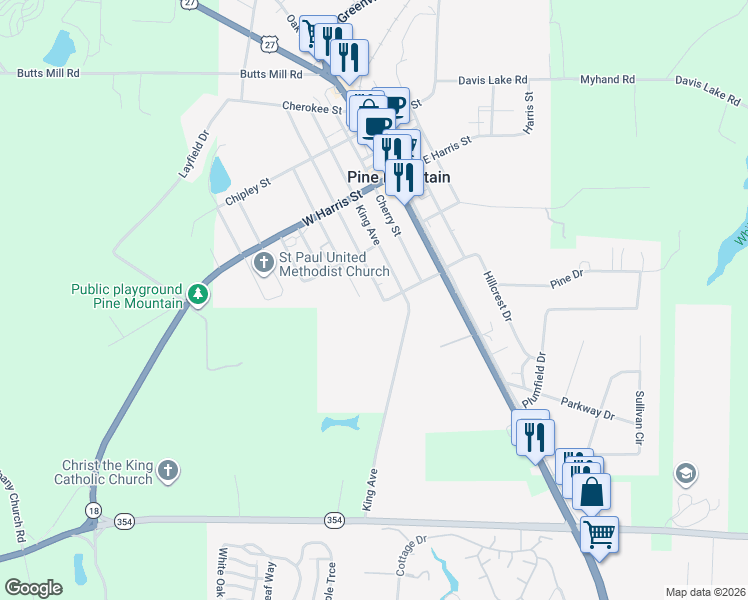 map of restaurants, bars, coffee shops, grocery stores, and more near 260 Blanchard Avenue in Pine Mountain