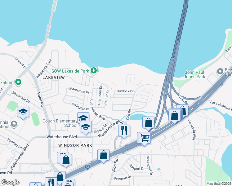 map of restaurants, bars, coffee shops, grocery stores, and more near 4602 Burdock Drive in Garland