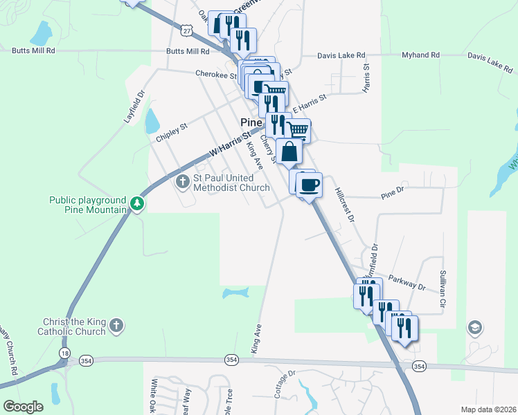 map of restaurants, bars, coffee shops, grocery stores, and more near 260 Blanchard Avenue in Pine Mountain