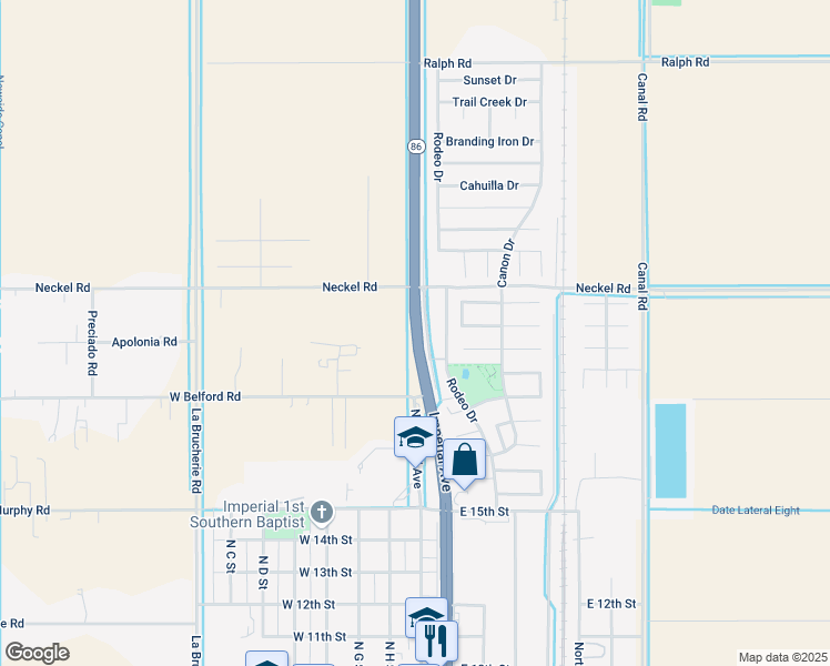 map of restaurants, bars, coffee shops, grocery stores, and more near North Imperial Avenue in Imperial