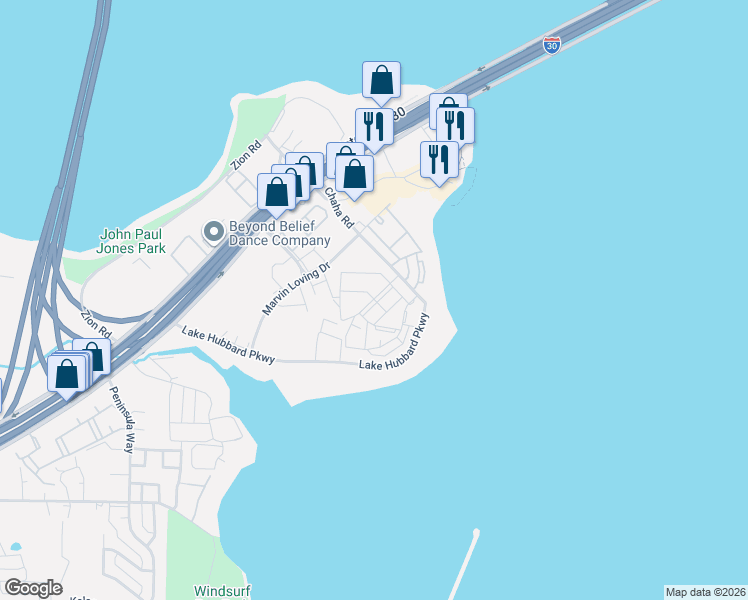 map of restaurants, bars, coffee shops, grocery stores, and more near 6112 Bay Island Drive in Garland