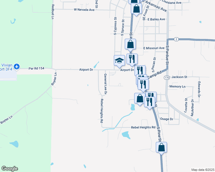 map of restaurants, bars, coffee shops, grocery stores, and more near 117 General Lee Dr in Vivian