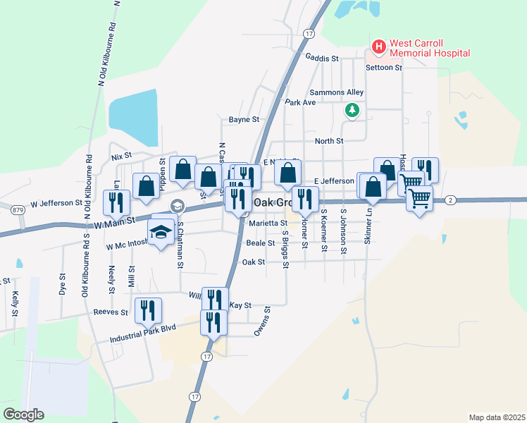 map of restaurants, bars, coffee shops, grocery stores, and more near in Oak Grove