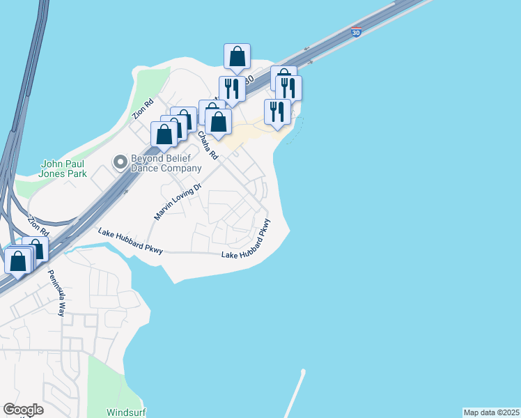 map of restaurants, bars, coffee shops, grocery stores, and more near 4505 Chaha Road in Garland