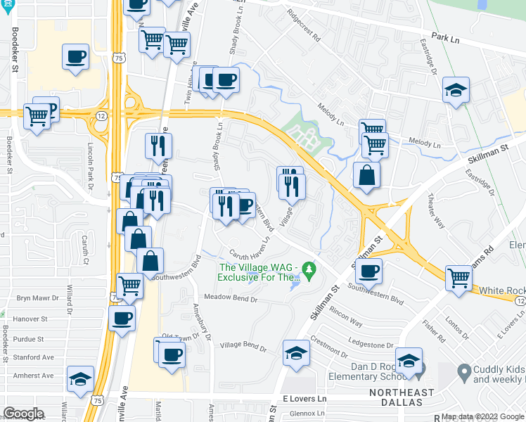map of restaurants, bars, coffee shops, grocery stores, and more near in Dallas