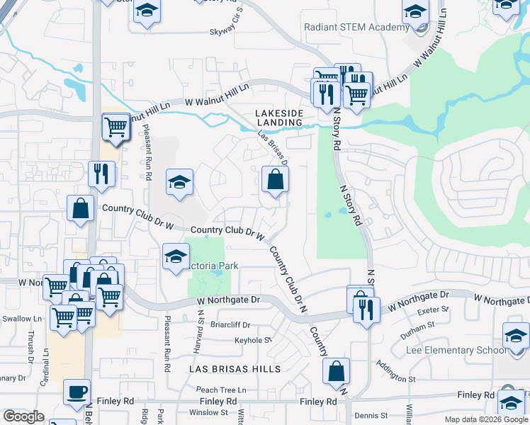 map of restaurants, bars, coffee shops, grocery stores, and more near 2507 Tierra in Irving