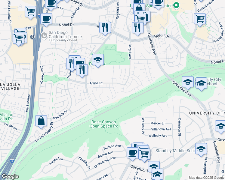 map of restaurants, bars, coffee shops, grocery stores, and more near 7854 Camino Tranquilo in San Diego