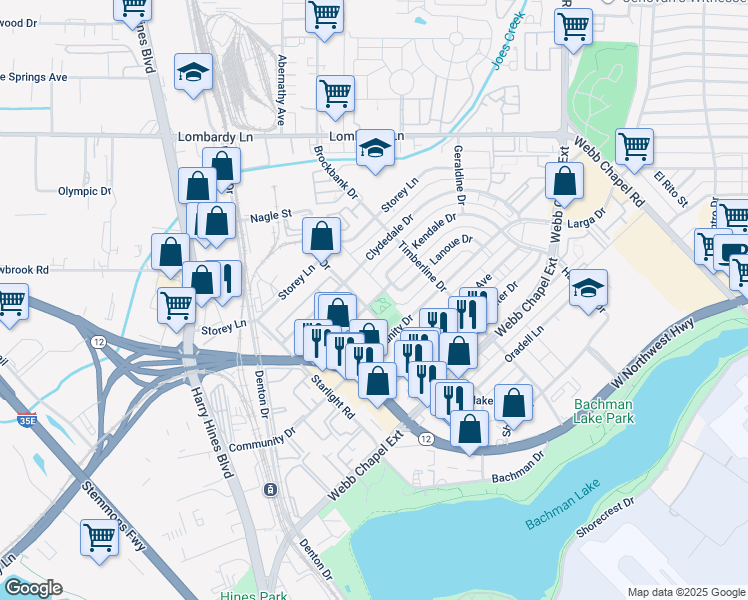 map of restaurants, bars, coffee shops, grocery stores, and more near 3001 Kendale Drive in Dallas