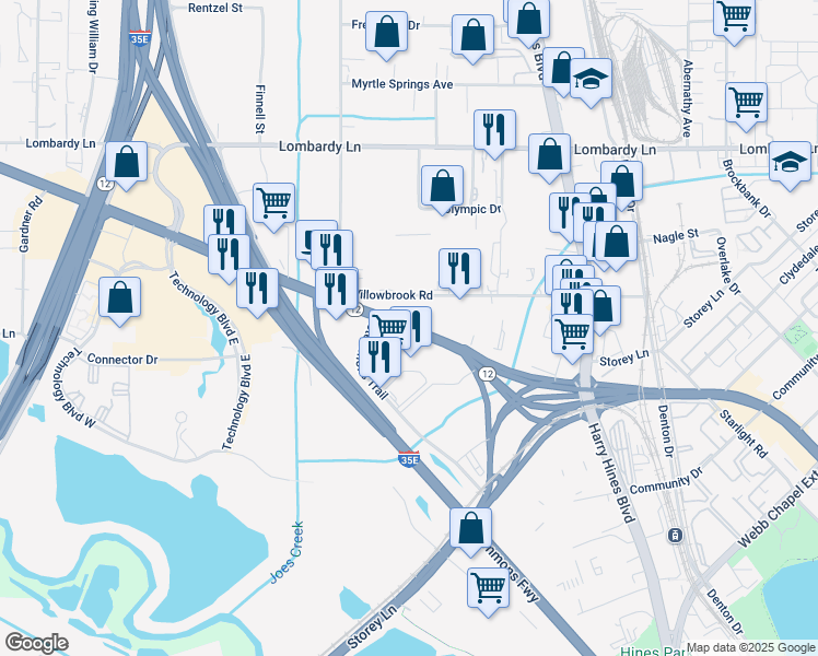 map of restaurants, bars, coffee shops, grocery stores, and more near in Dallas