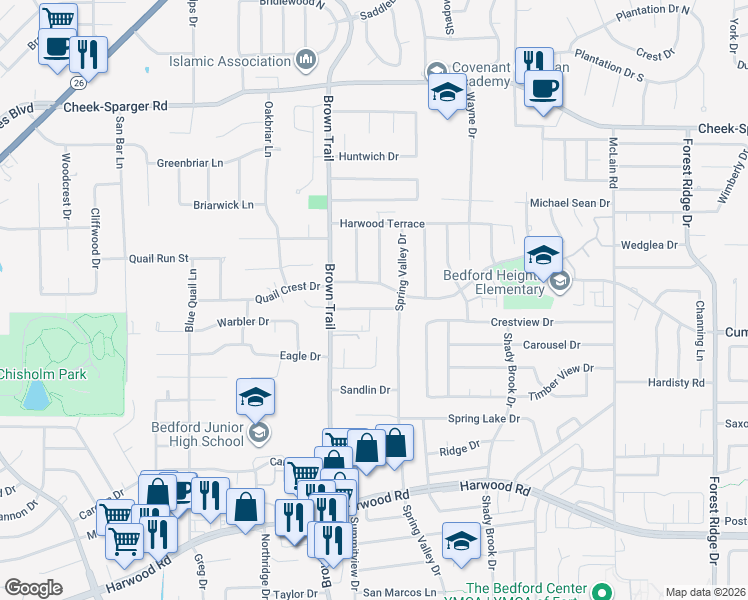 map of restaurants, bars, coffee shops, grocery stores, and more near 629 Smith Terrace in Bedford