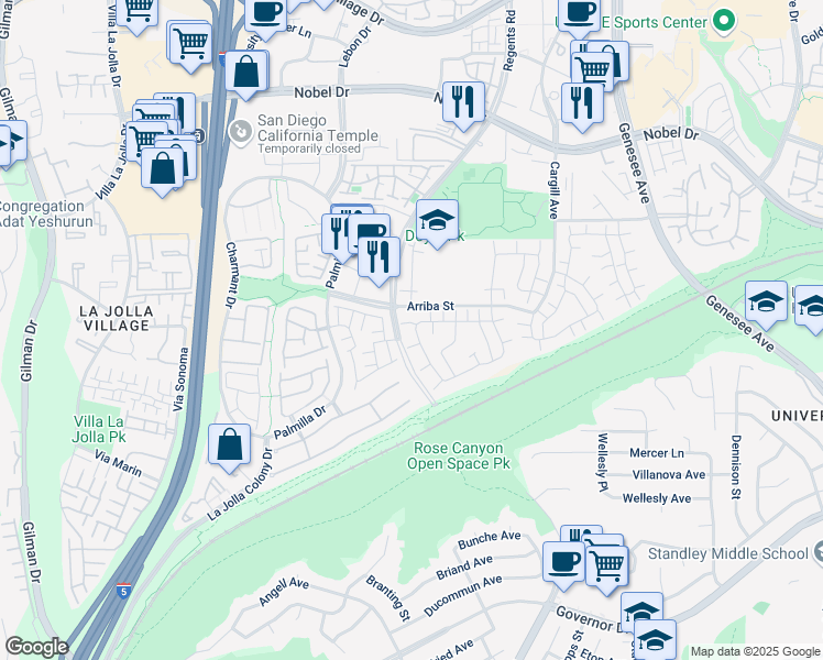 map of restaurants, bars, coffee shops, grocery stores, and more near 3803 Camino Lindo in San Diego
