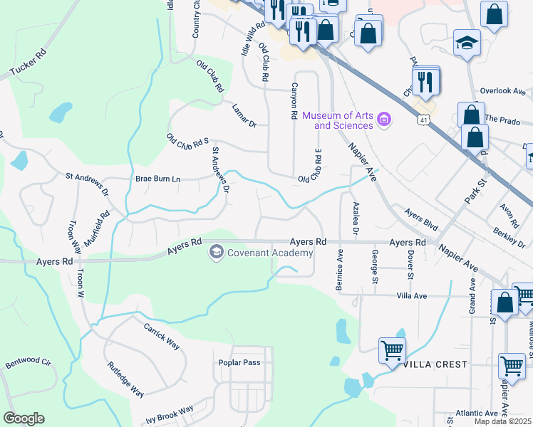 map of restaurants, bars, coffee shops, grocery stores, and more near 4500 Brooklawn Street in Macon
