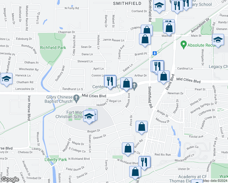 map of restaurants, bars, coffee shops, grocery stores, and more near 7604 Resting Mews in North Richland Hills