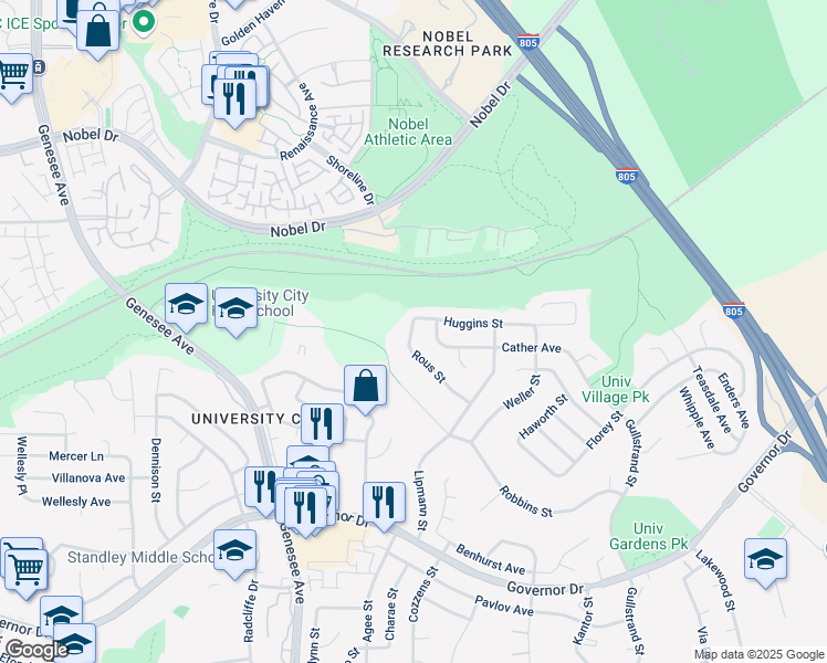 map of restaurants, bars, coffee shops, grocery stores, and more near 220 Rous Street in San Diego