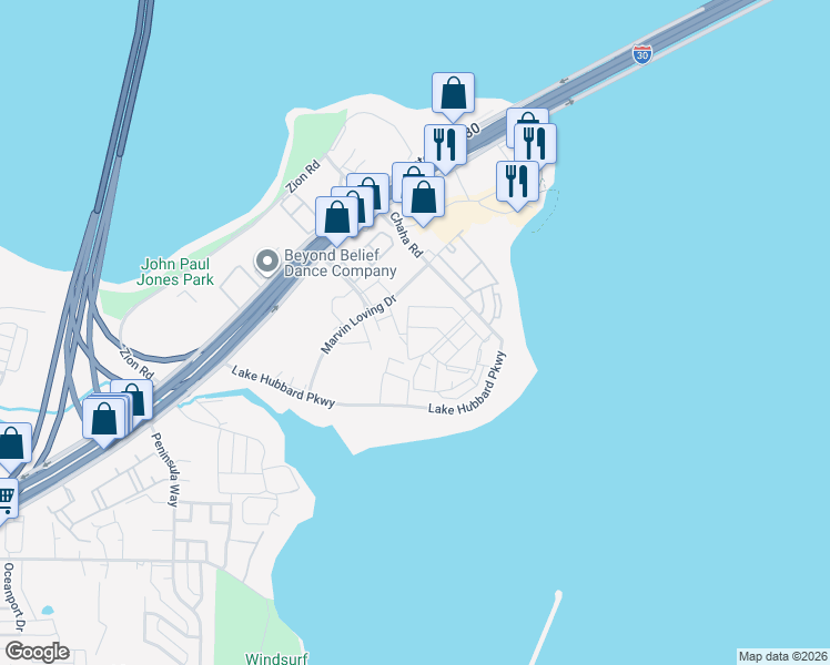 map of restaurants, bars, coffee shops, grocery stores, and more near 6021 Bay Island Drive in Garland