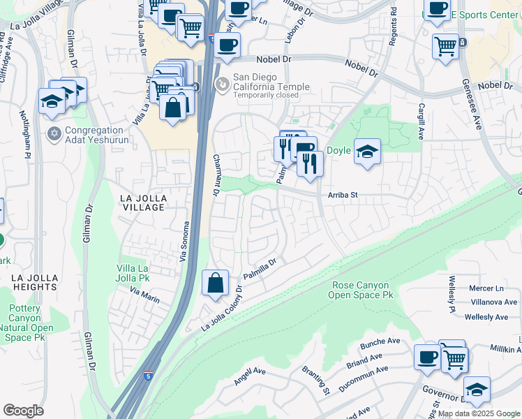 map of restaurants, bars, coffee shops, grocery stores, and more near 4010 Porte De Palmas in San Diego