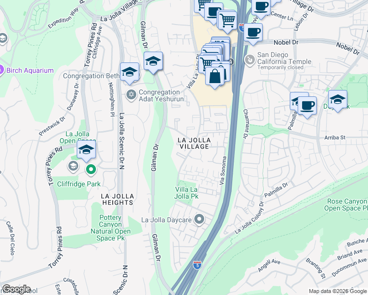 map of restaurants, bars, coffee shops, grocery stores, and more near in San Diego