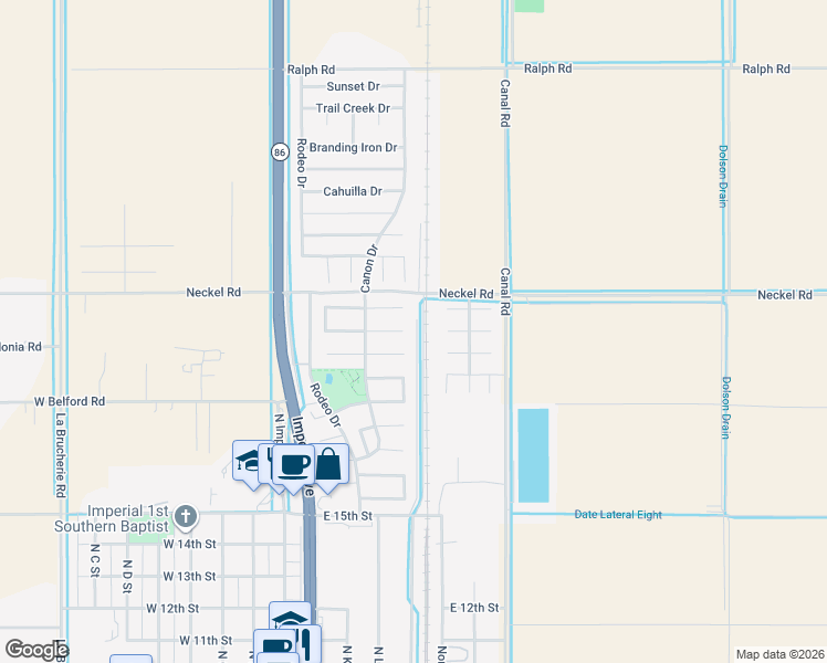 map of restaurants, bars, coffee shops, grocery stores, and more near 424 Silverado Trail in Imperial