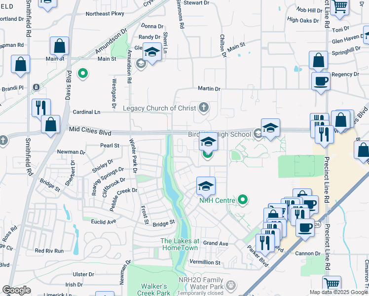 map of restaurants, bars, coffee shops, grocery stores, and more near 6 Cardinal Lane in North Richland Hills