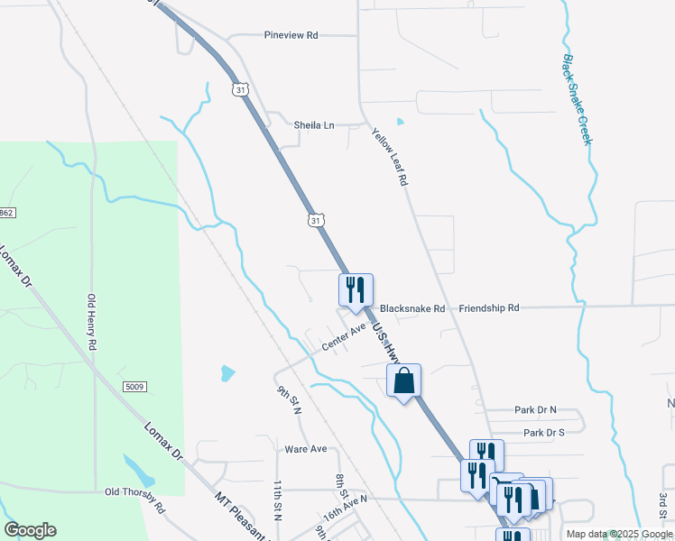 map of restaurants, bars, coffee shops, grocery stores, and more near 2261 7th Street North in Clanton