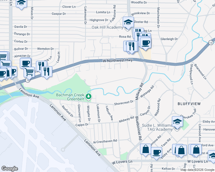 map of restaurants, bars, coffee shops, grocery stores, and more near 4110 Cochran Chapel Road in Dallas
