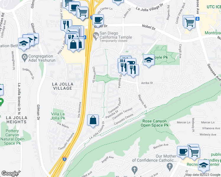 map of restaurants, bars, coffee shops, grocery stores, and more near 4010 Porte De Palmas in San Diego
