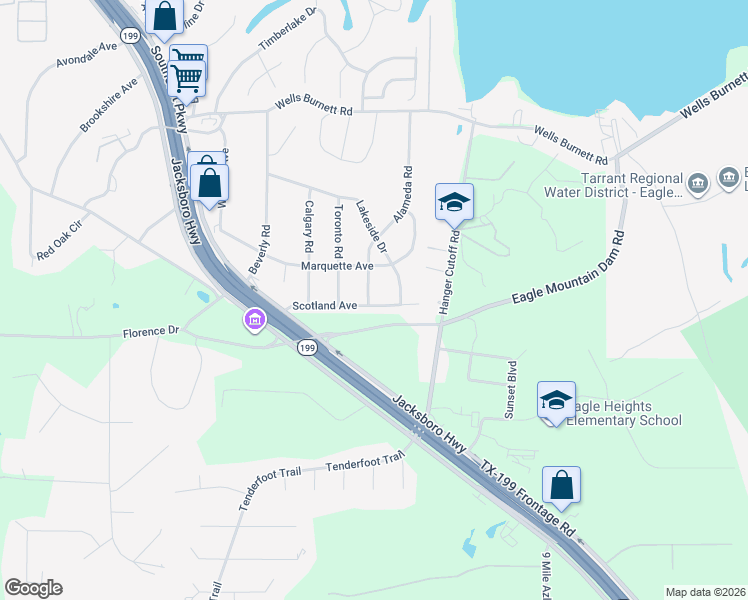 map of restaurants, bars, coffee shops, grocery stores, and more near 300 Alameda Road in Azle