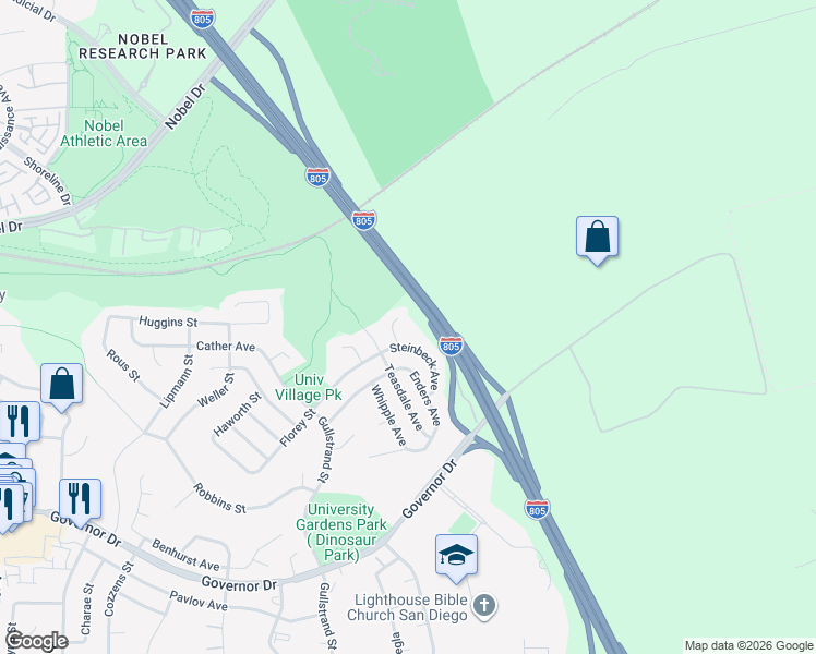 map of restaurants, bars, coffee shops, grocery stores, and more near 7335 Steinbeck Avenue in San Diego