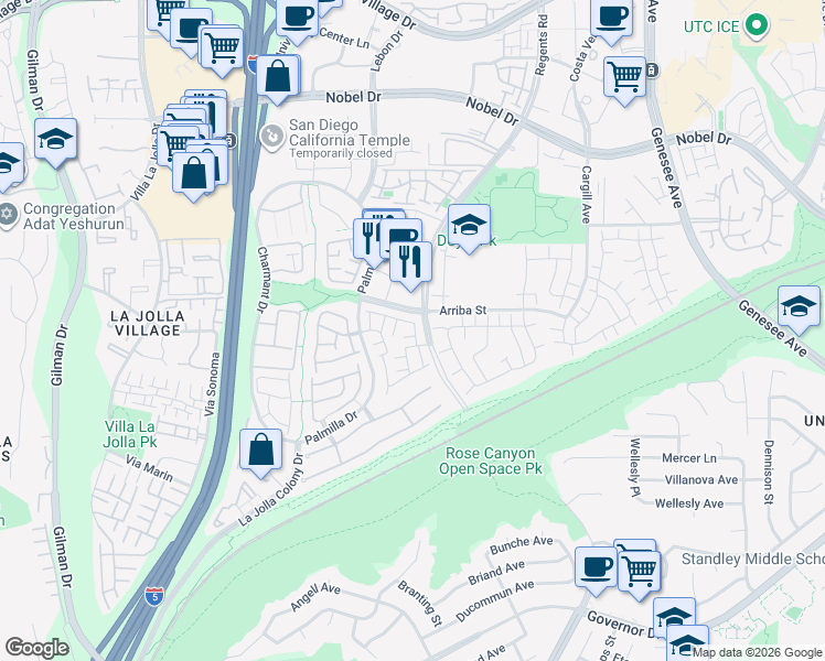 map of restaurants, bars, coffee shops, grocery stores, and more near 4120 Porte De Merano in San Diego