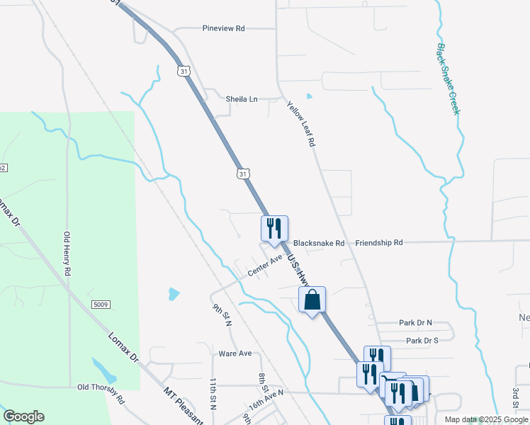 map of restaurants, bars, coffee shops, grocery stores, and more near 2261 7th Street North in Clanton